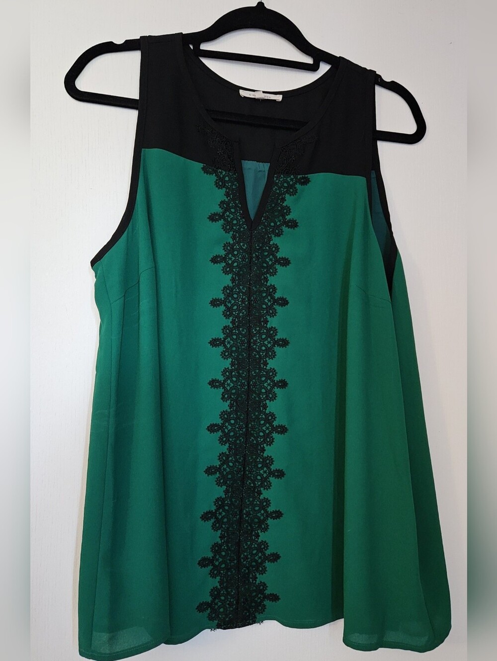 Stitch Fix 41 Hawthorn Green Sleeveless Top, Black Soutache Detail, XL, 14-16